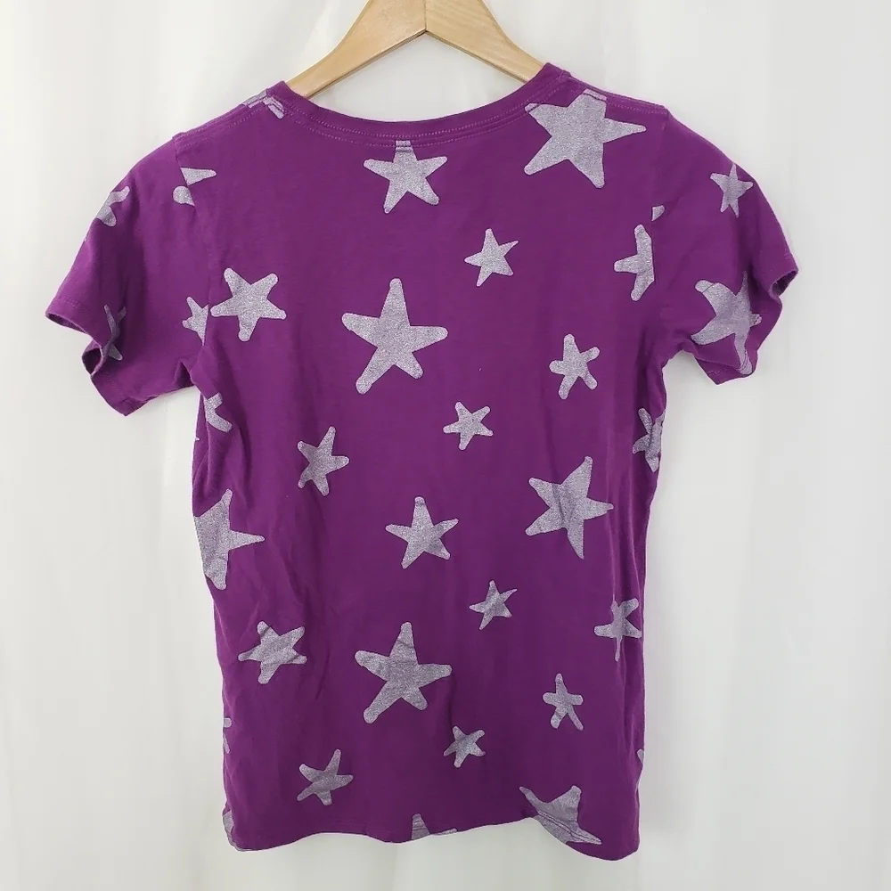 Converse GIRLS purple silver glitter star tee size large
